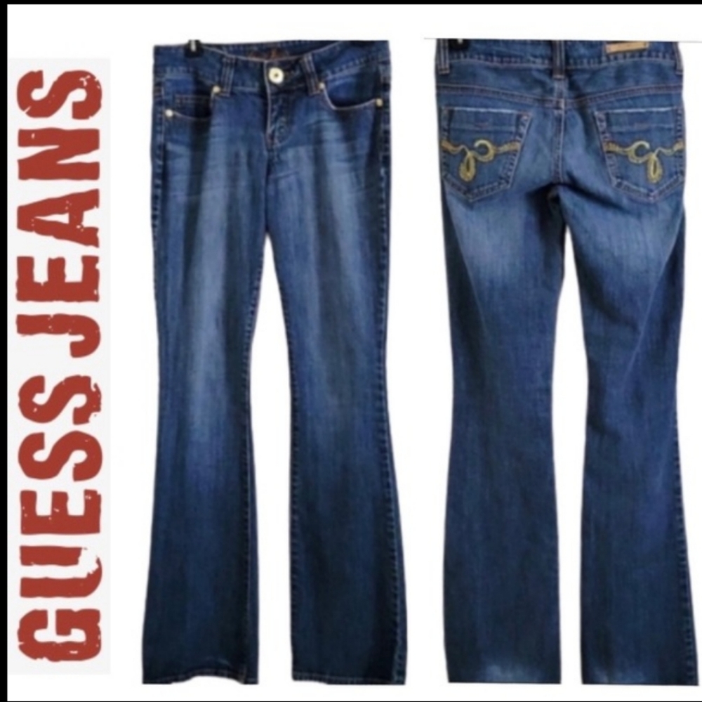 Guess Crystal Embellished Distressed Bootcut Jeans